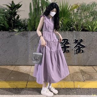 SPOT#🍒French Fairy Flying Sleeve Dress Women s New Slim เวอร์ชั่นเกาหลีกระโปรงยาวปานกลาง