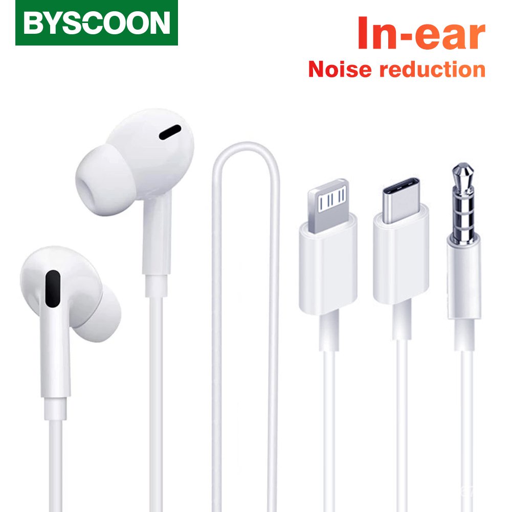 Byscoon หูฟังแบบมีสายในหูชุดหูฟังสำหรับสายฟ้าสำหรับ iPhone X XS MAX XR 11 12 13 14 Pro Max Type C หูฟังสำหรับ Xiaomi