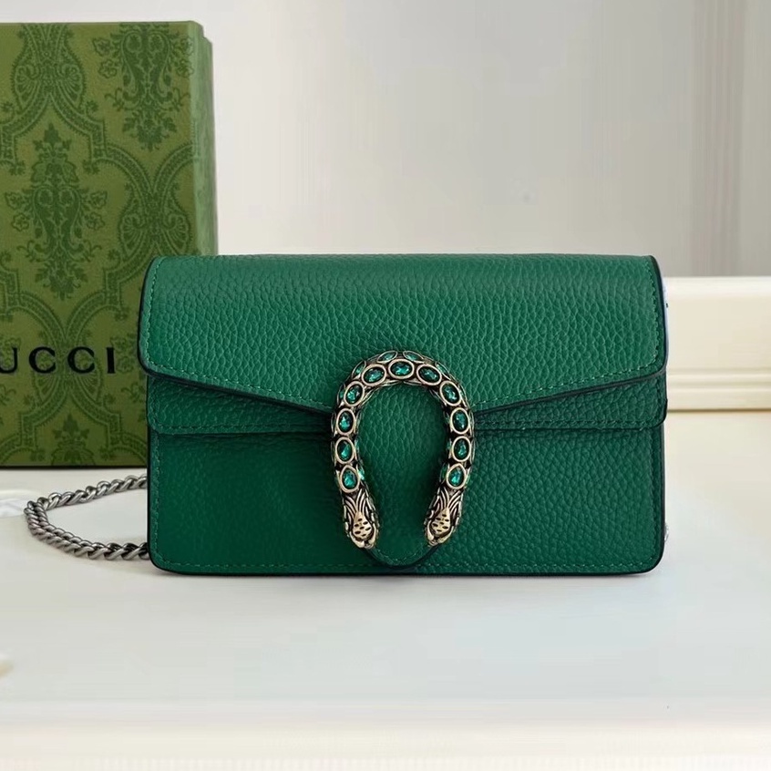 ๑❧♧Ready to Ship, Gucci Dionysus Mini Green Leather Chain Shoulder Bag for Women New