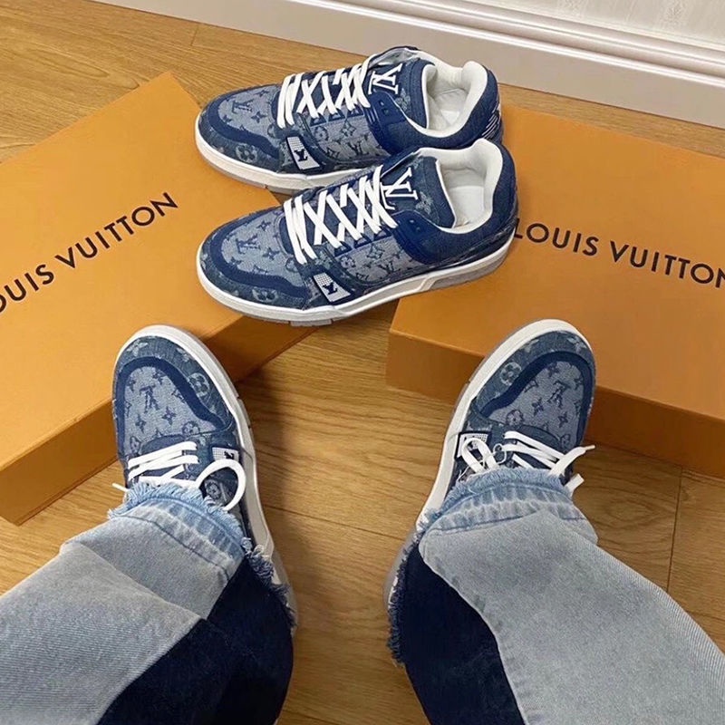 LV_2021 Summer Ins Denim Blue Shoes Men's Retro Low-top Casual Shoes All-match Sneakers