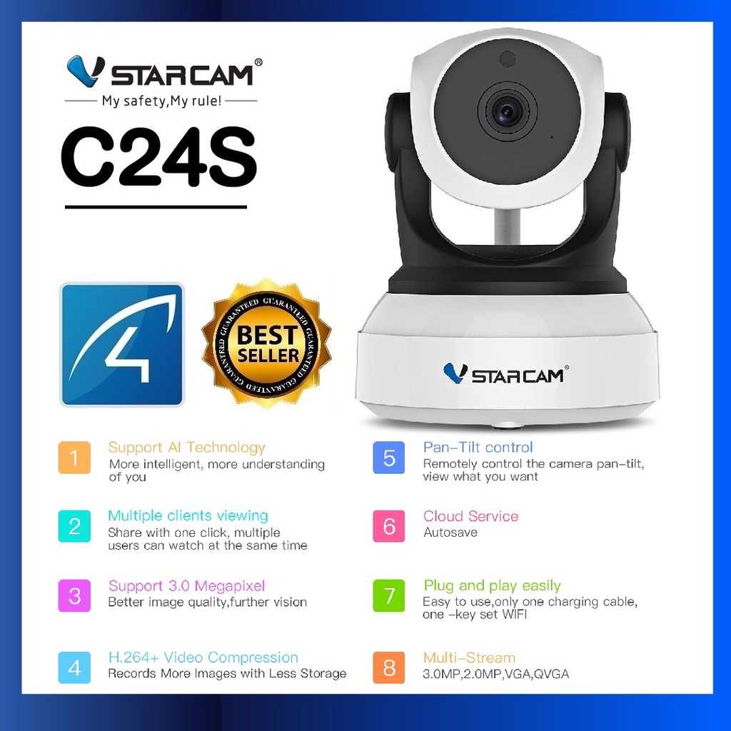 【VSTARCAM】C24S SUPER HD 1296P 3.0MegaPixel H.264+ WiFi iP Camera กล้องวงจรปิด