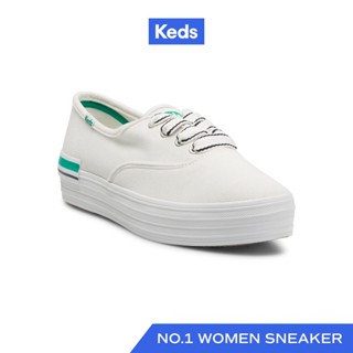 KEDS รองเท้าผ้าใบ มีส้น รุ่น THE PLATFORM PIQUE STRIPE สีขาว ( WF67192 )