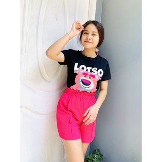 🧡LADY DAKA SHOP🧡ชุดเซ็ท2ชิ้น ชุดหมีสีชมพู LOTSO เสื้อทรงรัดรูป+กางเกขาสั้น