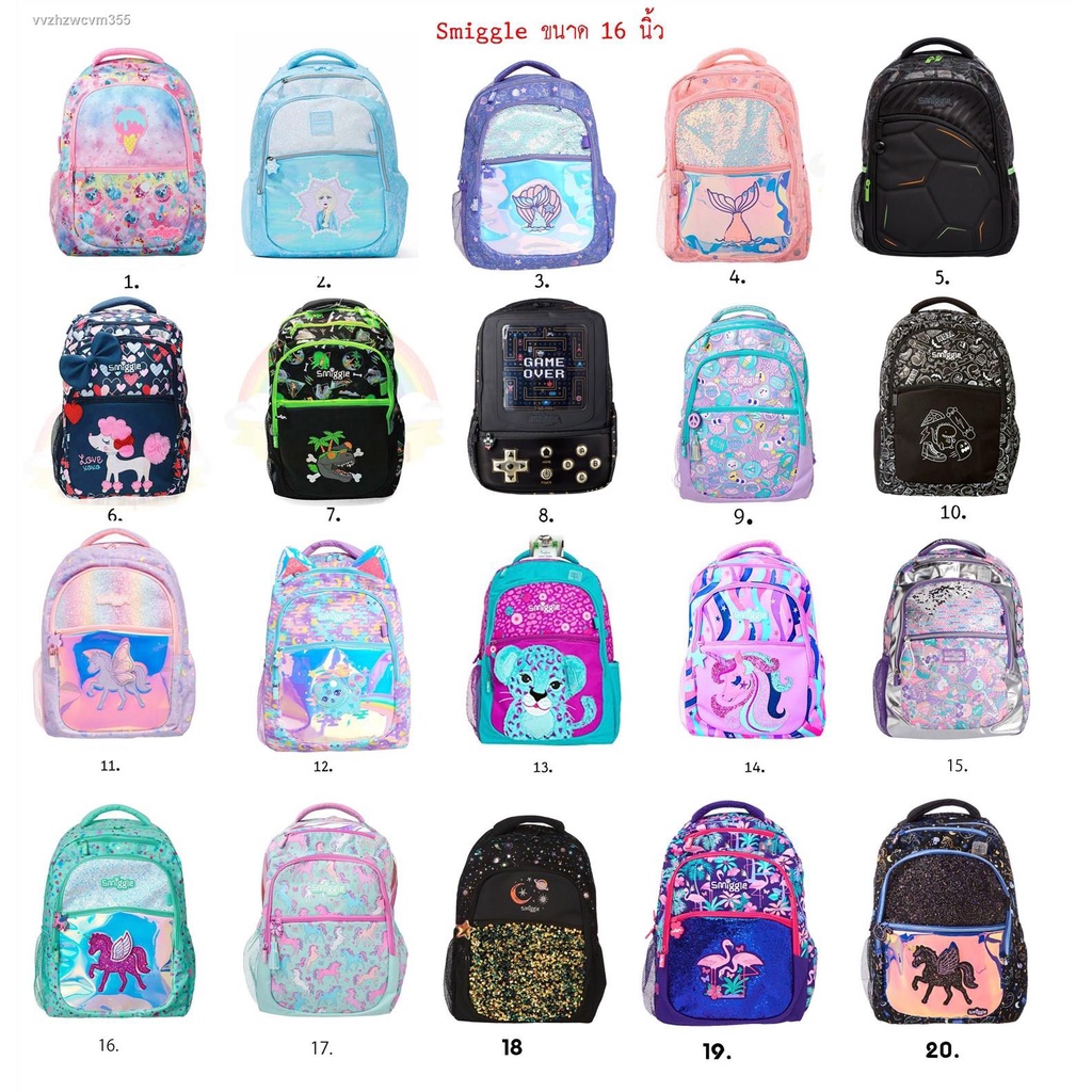 ✈Smiggle Backpack กระเป๋าสะพายหลัง กระเป๋านักเรียน Pink Candy ของแท้ มีหลายแบบ smiggle 💖จาก AUD 16 นิ้ว