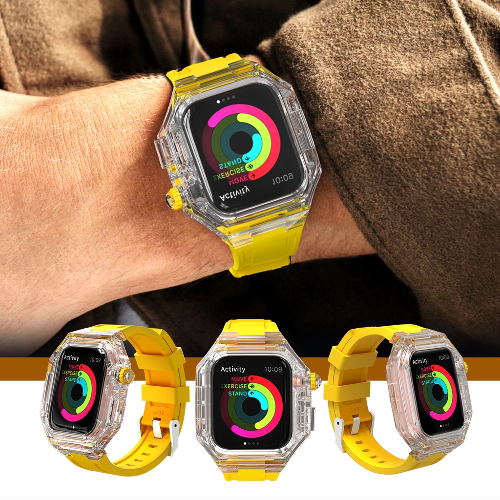 สายนาฬิกา applewatch โปร่งใสกรณีการปรับเปลี่ยนชุดสำหรับ Apple Watch 8 7 41 มม. 45 มม. สายยาง Iwatch 6 5 SE 4 40 มม. 44 ม