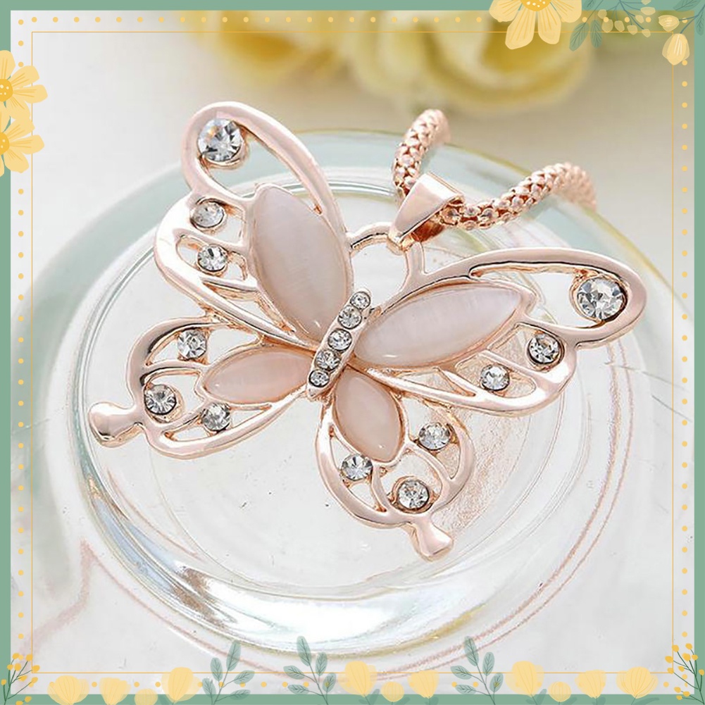 [YZY1] สร้อยคอโซ่ จี้รูปผีเสื้อ ประดับพลอยเทียม โอปอล เครื่องประดับ สําหรับผู้หญิง