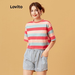 Lovito เสื้อยืดลำลอง สีสันสดใส ลายทาง L05250 (สีเหลือง/ชมพู)