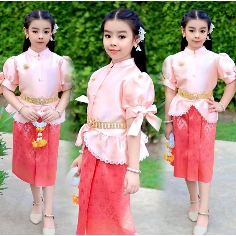 ชุดเด็กหญิง ชุดไทย จิตรลดาแขนโบว์ ชุด 2 ชิ้น เสื้อ+กระโปรง (ไม่รวมเครื่องประดับ)