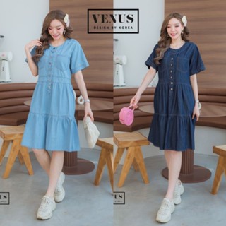 📌Jeans Dress เดรสผ้ายีนเนื้อดี แต่งกระดุมเรียงหน้า ช่วงชายแต่งระบายคะ งานน่ารักนะคะ