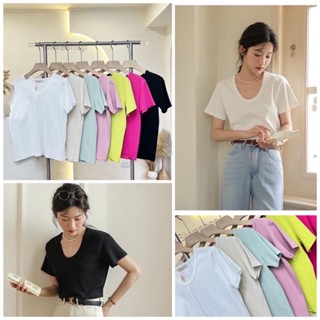 พร้อมส่ง🍑 siwashop #3601 เสื้อยืด ผ้าร่องเล็ก คอยู สีพื้น คลาสสิค