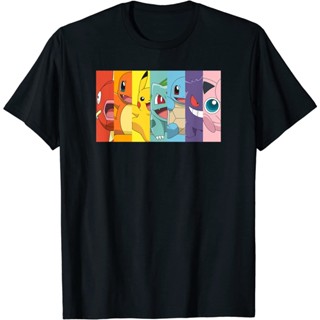 Pokémon Group Shot Poke Portrait เสื้อยืดสายรุ้ง : เสื้อผ้า รองเท้า และเครื่องประดับ