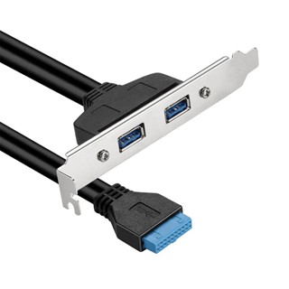 Low Profile (20PINUSB3-030-BK) 80mm USB 3.0 Female Back Panel to Motherboard 20Pin Male Cable with PCI Bracket 30cm อะแดปเตอร์สายเคเบิลเมนบอร์ด 20 Pin ตัวเมีย แปลงเป็น Dual USB 3.0 สําหรับเดสก์ท็อป PC สีดำ