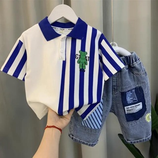 Rokids🍟ชุดเด็กฤดูร้อน 2023 เด็กใหม่ฤดูร้อนแขนสั้นเสื้อโปโลสไตล์ต่างประเทศเสื้อผ้าเด็กฤดูร้อนเสื้อผ้าเด็กแนวโน้ม