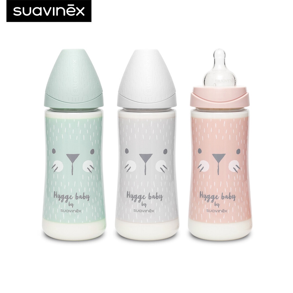 Suavinex ขวดนม ลาย HYGGE รุ่น Premium polyamide wide neck bottle with round teat (ขนาด 360ml)เหมาะสำหรับอายุ 12-24 เดือน