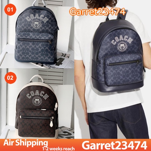 Coach CB909 Men West Backpack in Signature Canvas With Varsity Motif 909