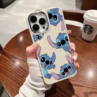 เคสโทรศัพท์มือถือ ซิลิโคน กรอบโลหะ ลายการ์ตูน Stitch สีฟ้า สําหรับ iphone 14ProMax 11 13 12 7Plus 8 X XS Max