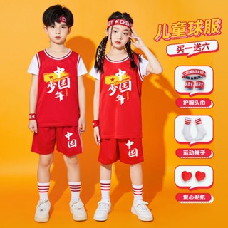 เสื้อกีฬาบาสเก็ตบอล สีแดง สไตล์จีน สําหรับเด็กอนุบาล