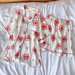 🤩ชุดนอนขาสั้นหมี Lotso ชุดนอนเด็กผู้หญิง Bear Shorts Pajamas【NaiNai 128】