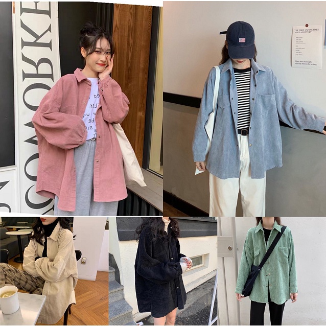 พร้อมส่ง! เสื้อเชิ้ตแขนยาว ผ้าลูกฟูก สไตล์เกาหลี ผ้าลูกฟูก มีกระเป๋าคู่ ผ้าอย่างดี ใส่สบาย