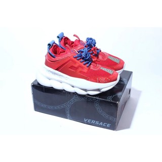 Versace Chain Reaction รองเท้าผ้าใบลําลอง พื้นหนา เสริมส้น พิมพ์ลายมัฟฟิน สไตล์คลาสสิก เรโทร สําหรับผู้ชาย ผู้หญิง เหมาะกับการเล่นกีฬา
