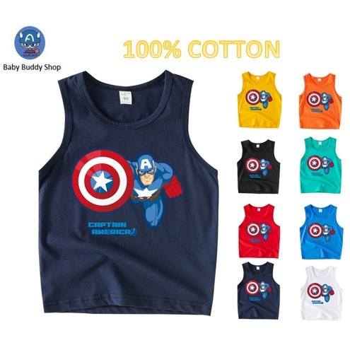 8 สี เสื้อกล้ามเด็กผู้ชาย ผ้าฝ้ายแท้ กัปตันอเมริกา แขนกุด เสื้อกล้ามเด็กชายโต ผ้านุ่มใส่สบาย