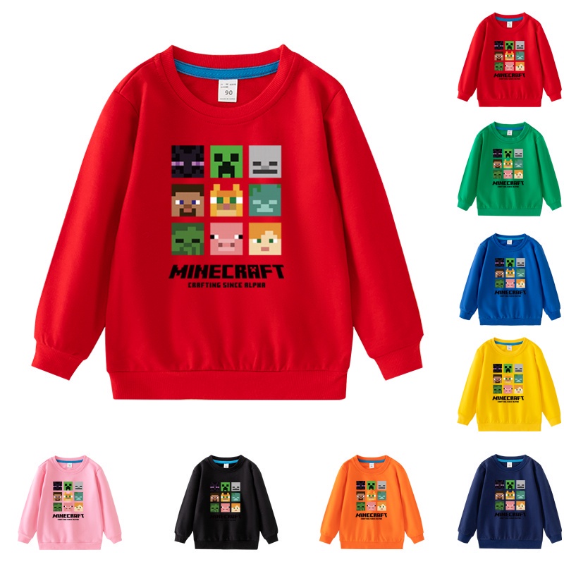 เสื้อกันหนาว คอกลม แขนยาว ผ้าฝ้าย ลายการ์ตูน Mine-craft 8 สี สําหรับเด็ก EA001