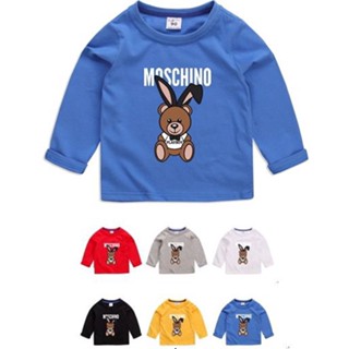 เสื้อยืดแขนยาวเด็ก 6 สีผ้าฝ้ายระบายอากาศและความสะดวกสบายการ์ตูน Moschino เสื้อยืด