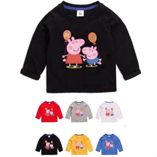 เสื้อยืดเด็ก 6 สีลาย Peppa Pig แขนยาวผ้าฝ้าย