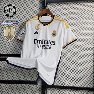 เสื้อกีฬาแขนสั้น ลายทีม Real Madrid | 2023/24 เสื้อเชิ้ต สีขาว