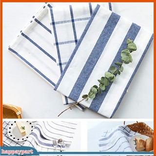 (happaypart) Linen Cotton Stripe Kitchen Table Mats Napkin Placemat Cloth Cup Coaster Pad