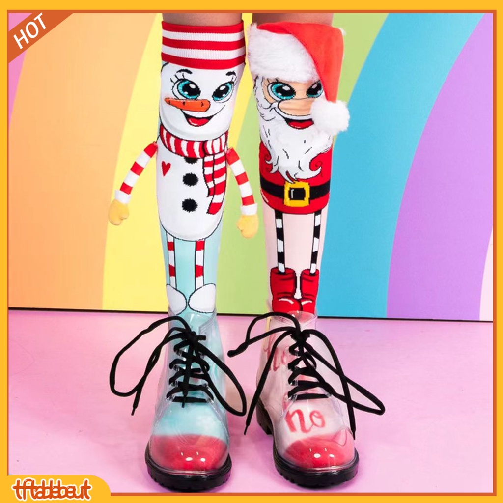<TF> 1 Pair Multicolor Christmas Socks for Party Santa Snowman Christmas Present Socks Soft