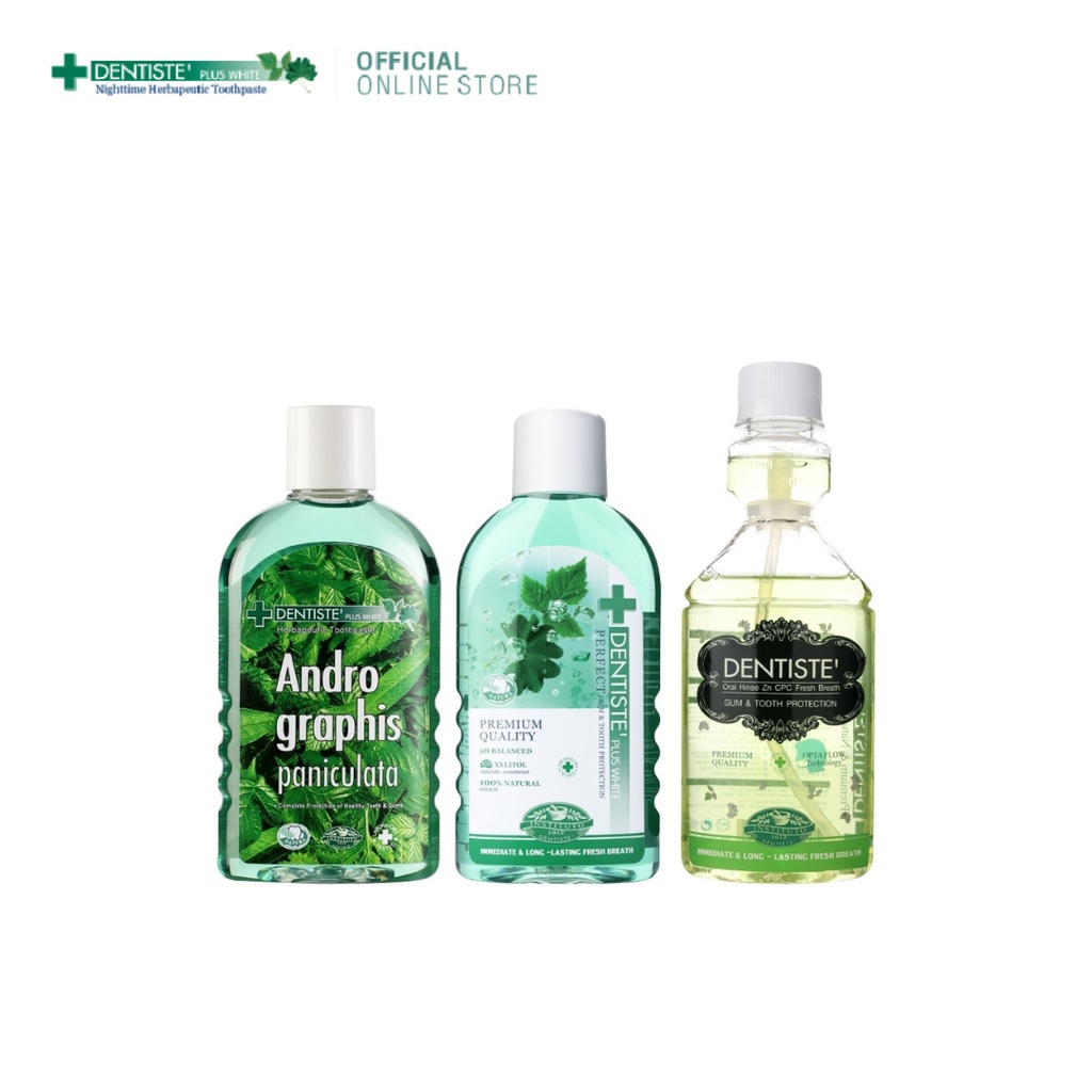 [Pack Set]Dentiste Mix Oral Rinse Set 200 Ml. เซ็ตน้ำยาบ้วนปาก ขนาดกลาง 3 สูตร ฟ้าทะลายโจร ออริจินอล และZn CPC เดนทิสเต้
