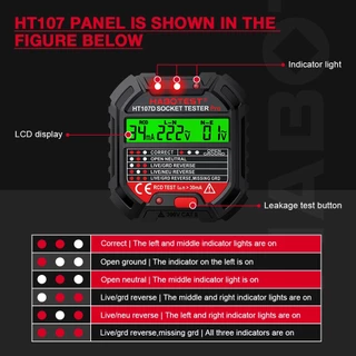 HABOTEST HT107B GFCI Socket Tester เครื่องทดสอบปลั๊กไฟ พร้อมจอแสดงแรงดันไฟฟ้า 48V-250V ภาษาไทย ประกัน 1 ปี