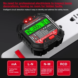 HABOTEST HT107B GFCI Socket Tester เครื่องทดสอบปลั๊กไฟ พร้อมจอแสดงแรงดันไฟฟ้า 48V-250V ภาษาไทย ประกัน 1 ปี