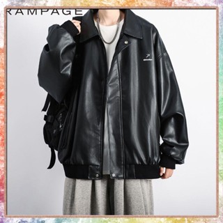 jacket leather RAMPAGE ฮ่องกงสไตล์วินเทจแจ็คเก็ตหนัง PU ผู้ชาย ruffian หล่อรถจักรยานยนต์ชุดฤดูใบไม้ร่วงรุ่นเกาหลีแนวโน้มหลวมแจ็คเก็ตลําลอง