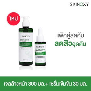 [ซื้อคู่สุดคุ้ม] SKINOXY CICA Acne Defense Cleansing Gel เจลล้างหน้า 300ml. คู่กับ Defense Intensive Serum เซรั่ม 30ml.