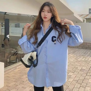 เสื้อเชิ้ตลําลอง ทรงหลวม ปักลายตัวอักษร แฟชั่นฤดูร้อน