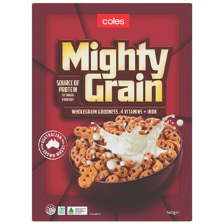 โคลส์อาหารเช้าจากธัญพืชอบกรอบ 560กรัม  /  Coles Mighty Grain Cereal 560g.