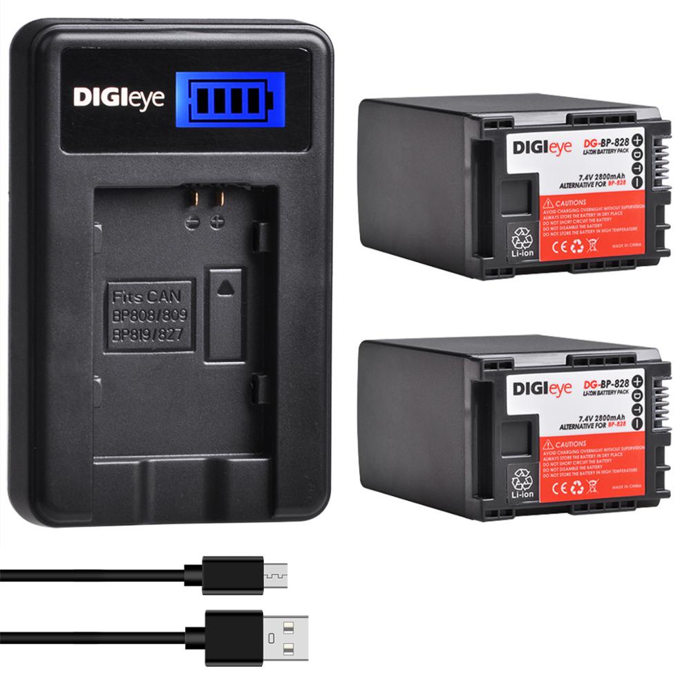 2800มิลลิแอมป์ชั่วโมง BP828แบตเตอรี่จอแอลซีดีชาร์จ USB สำหรับ Canon VIXIA HF G50 HF G60 XA40 BP-828 