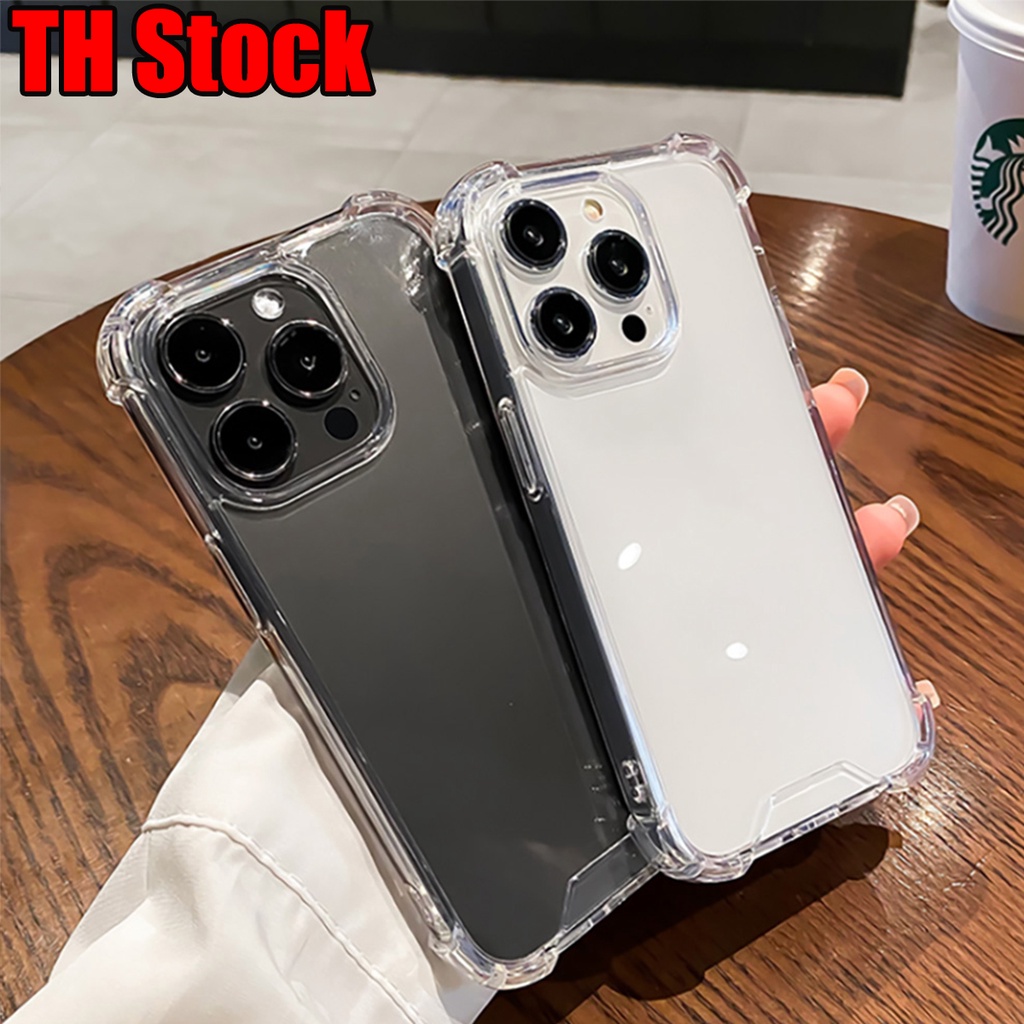 เคสใสกันกระแทก For iPhone 11 17 15 12 13 14 16 Pro Max 7 8 Plus XS Max XR tpu+PC เคสใสอะคริลิค แบบหนา ป้องกันเลนส์กล้อง