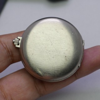 นาฬิกา Vintage มือสองญี่ปุ่น Pocket Watch นาฬิกาพกRhymeระบบQUARTZทรงกลม กรอบเงิน หน้าขาว หน้าปัด 41มม