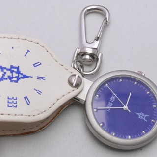 นาฬิกา Vintage มือสองญี่ปุ่น Pocket Watch นาฬิกาพกTokyo Tower QUARTZ พวงกุญแจ ทรงกลม กรอบเงิน หน้าสีน้ำเงิน หน้าปัด 37มม