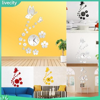 {livecity} diy สติ๊กเกอร์กระจกนาฬิกาผีเสื้อดอกไม้โมเดิร์น 3 d ตกแต่งห้องบ้าน