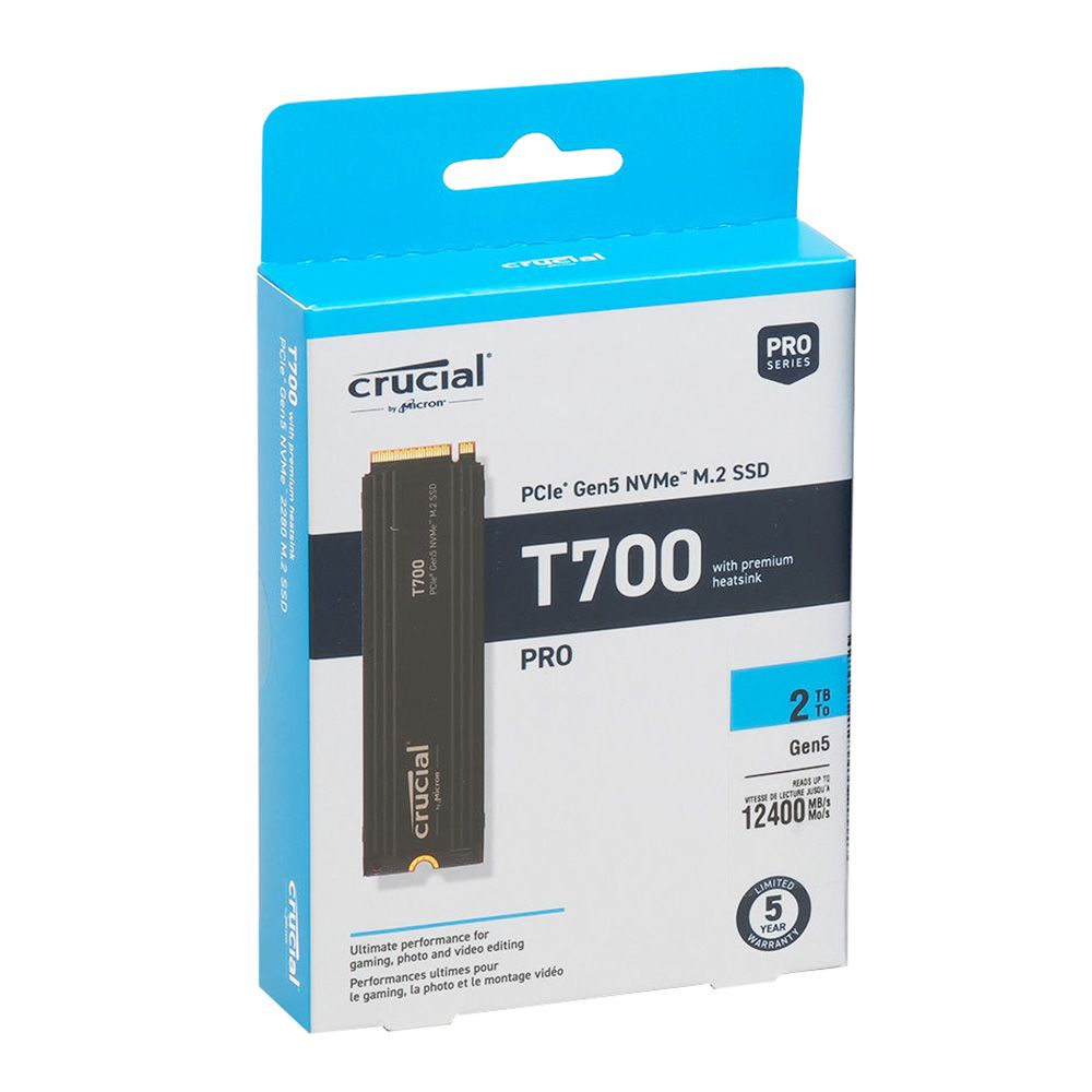 Crucial T700 2TB PCIe Gen5 NVMe M.2 SSD with Heatsink (12400MB/s), CT2000T700SSD5