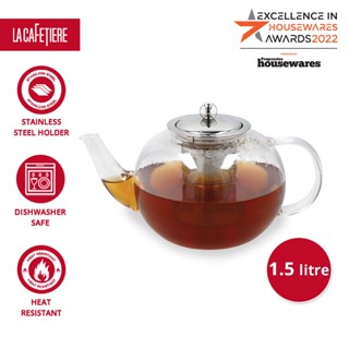 La Cafetiere Le Teapot with Removable Stainless Steel Lid &amp; Infuser , Borosilicate Glass Teapot with Stovetop Safe Tea Kettle , Blooming Tea and Loose Leaf Tea Maker Set กงชงชา แบบสีโปร่งใส/สีเงิน