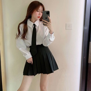 🏖️5XLเครื่องแบบมหาวิทยาลัยญี่ปุ่น สูท เสื้อเชิ้ตแขนยาว + ผูกโบว์ เสื้อผู้หญิงอวบ