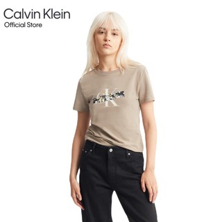 Calvin Klein เสื้อยืดผู้หญิง ทรง Slim รุ่น J220168 A03 - สีเบจ