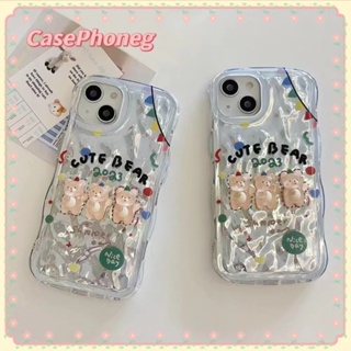 🍑CasePhoneg🍑การ์ตูน หมีน้อย ลายคลื่น เคสใส iPhone 11 14 pro max ป้องกันการหล่น ขอบเต็ม น่ารัก case for iPhone 12 13