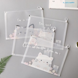 Calciwj 4Pcs File Holders Printing Transparent Smooth Zipper Large Capacity Moisture Resistant File Storage