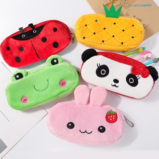 Calciwj Pencil Case Large Capacity Zipper Closure Creative Portable Flannel Cartoon Strawberry Shape Pencil